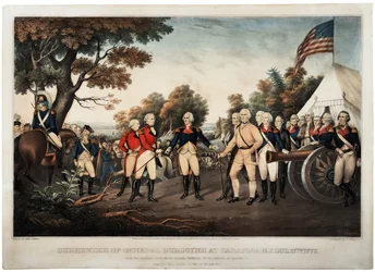 Reddition du Général Burgoyne à Saratoga N.Y. le 17 octobre 1777, New York, gravure de Nathaniel Currier, 1852
